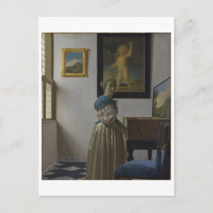 Lady Standing bij een Virginal van Johannes Vermee Briefkaart