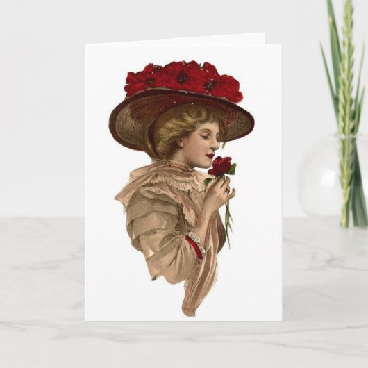  - Lady stopt om een rode roos te ruiken, Kaart (Voorkant)