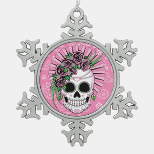 Lady Sugar Skull Tin Sneeuwvlok Ornament