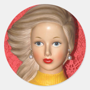  Lady Teen Head Vase Windswept Hair Ronde Sticker