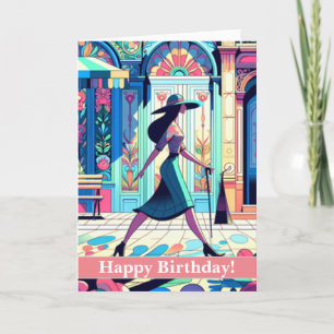 Lady Walking - Bonne carte d'anniversaire