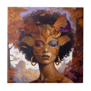 Lady Wearing Mask Black Fantasy Art Tegeltje