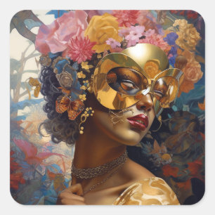 Lady Wearing Mask Black Fantasy Art Vierkante Sticker