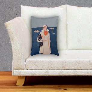  Lady White Suit Scotty Terrier Dog Ocean Accent Kussen