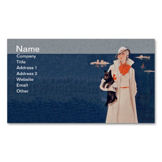 Lady White Suit Scotty Terrier Dog Ocean Visitekaartje Magneet (Voorkant)