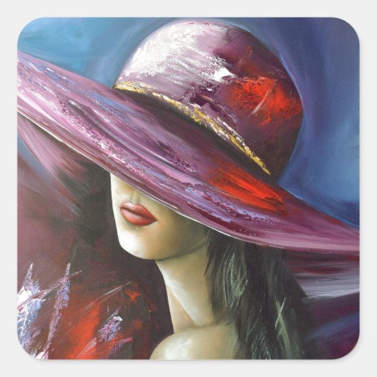 Lady with hat vierkante sticker (Voorkant)
