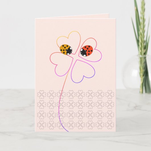 Ladybird Heart Clover Roze Gefeliciteerd Wedding Kaart (Voorkant)