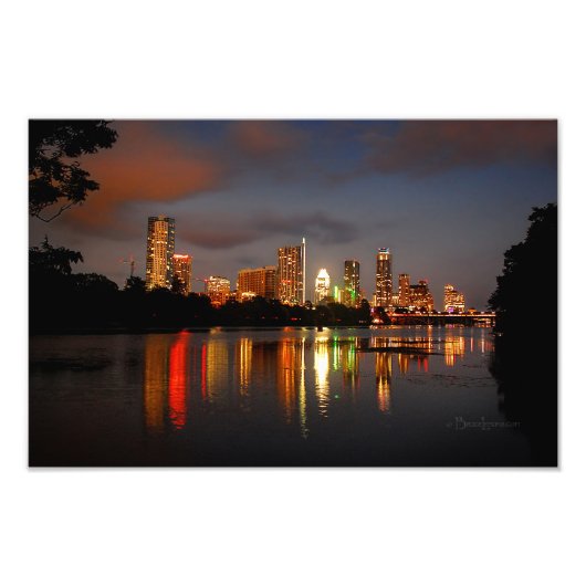 Ladybird Lake Austin Texas Night Skyline Foto Afdruk (Voorkant)