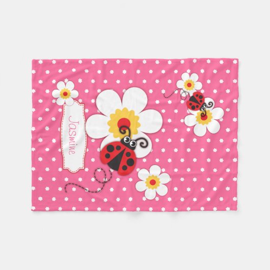Ladybird lieveheersbeestje bloemen grafisch roze n fleece deken (Voorkant (Horizontaal))