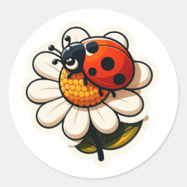 Ladybird op een bloemkunst voor kinderen ronde sticker