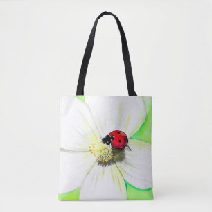 Ladybird op een White Flower Painting Draagtas