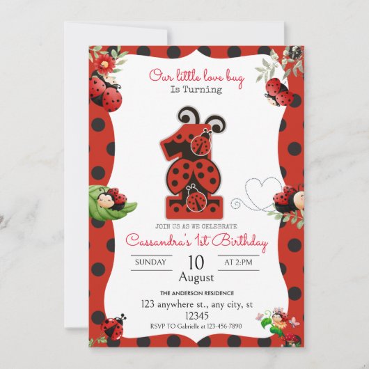 Ladybug 1er anniversaire de fête Invitation (Devant)