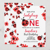 Ladybug 1st Baby Girl Birthday Invitation (Devant / Derrière)
