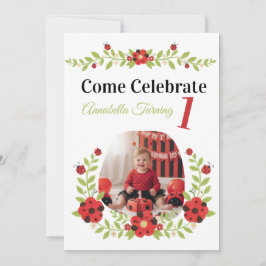  Ladybug 1st Birthday Floral Kaart