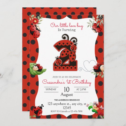 Ladybug 2e anniversaire de fête Invitation (Devant / Derrière)