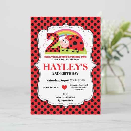 Ladybug 2e anniversaire Invitations fille (Debout devant)