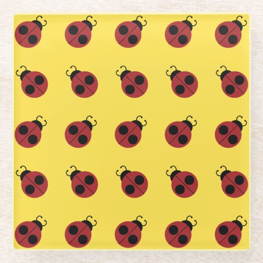 Ladybug 60s retro cool red yellow glazen onderzetter (Voorkant)