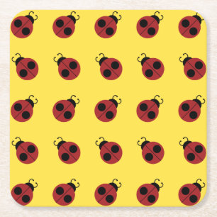 Ladybug 60s retro cool red yellow vierkante kartonnen onderzetter