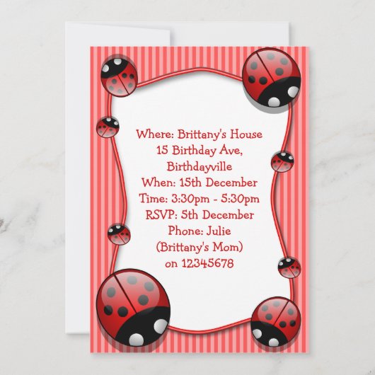 Ladybug Anniversaire Invitation (Dos)