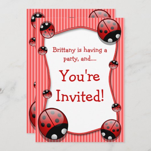 Ladybug Anniversaire Invitation (Devant / Derrière)