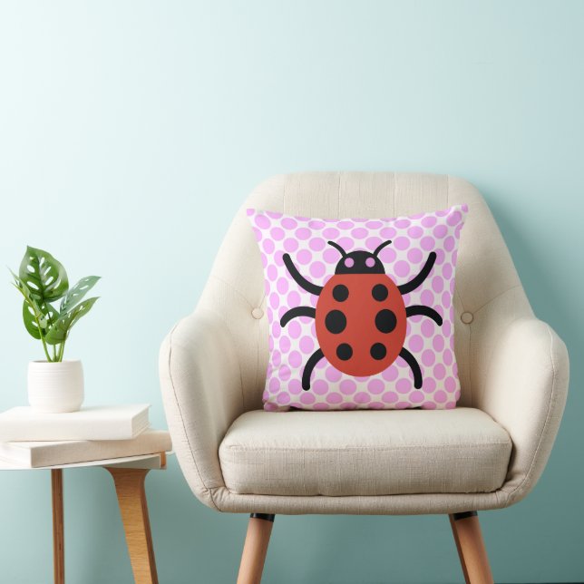 Ladybug Art Polka Dot Pink Sierkussen (Stoel)