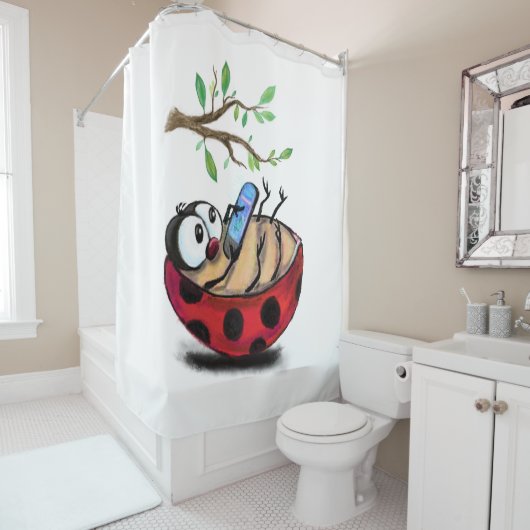 Ladybug avec téléphone amusant Douche rideau Resso (En situation)