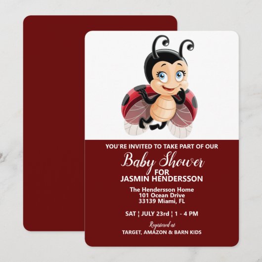 LadyBug - Baby shower, Invitation (Devant / Derrière)