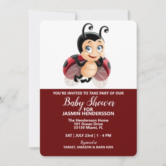 LadyBug - Baby shower, Invitation (Devant)
