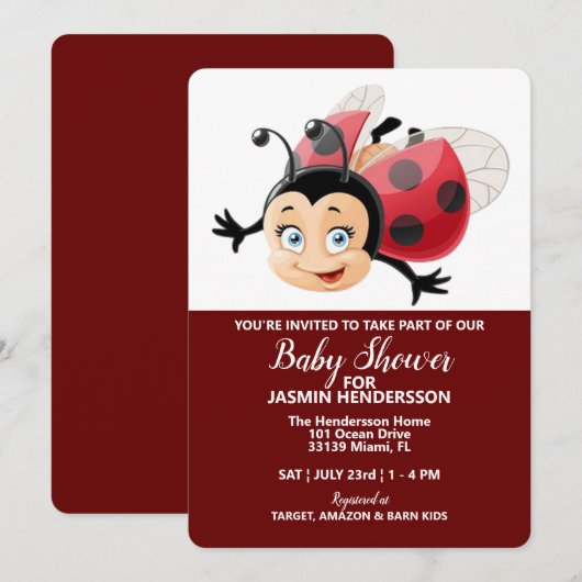 LadyBug - Baby shower, Invitation (Devant / Derrière)