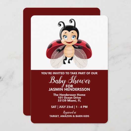 LadyBug - Baby shower, Invitation (Devant / Derrière)