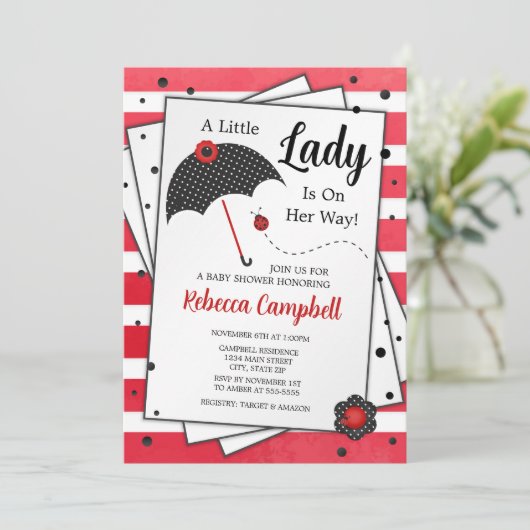 Ladybug Baby shower Invitation Kaart (Staand voorkant)