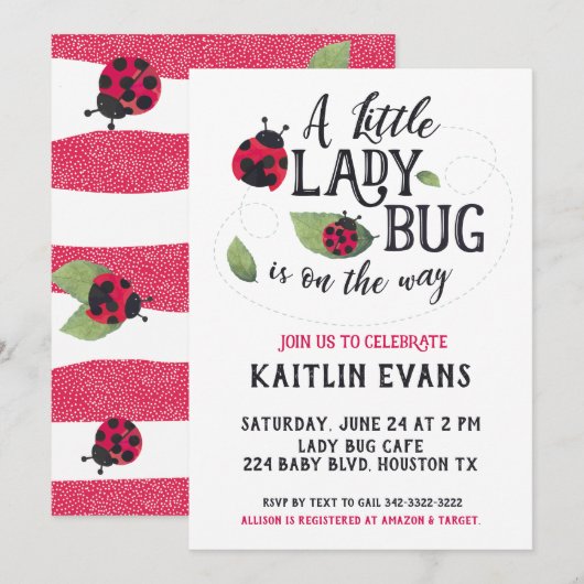 Ladybug Baby shower Invitation Kaart (Voorkant / Achterkant)