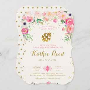 LadyBug Baby shower Invitation Roze Kaart