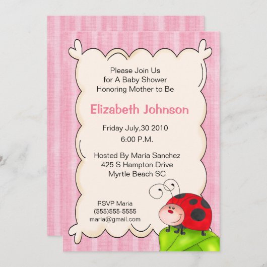 Ladybug Baby Shower Invitations (Devant / Derrière)