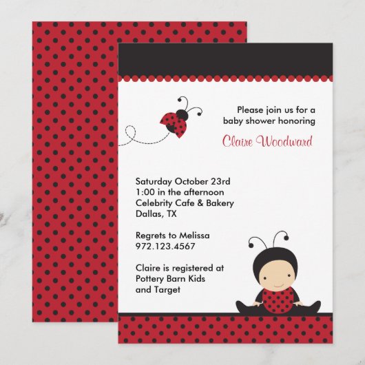 Ladybug Baby Shower Invitations (Devant / Derrière)