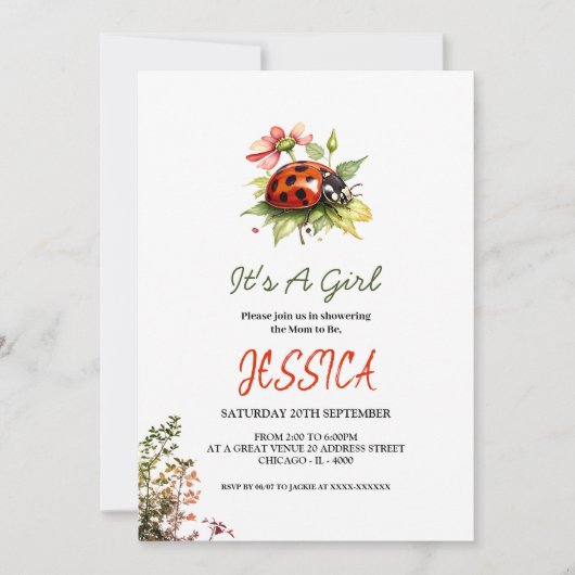 Ladybug Baby Shower Invitations (Devant)