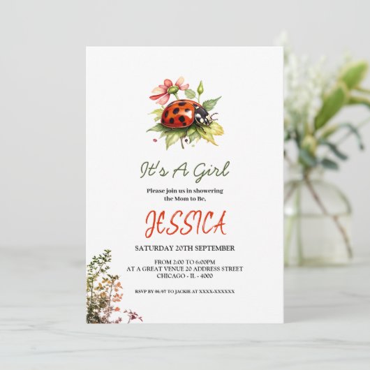 Ladybug Baby Shower Invitations (Debout devant)