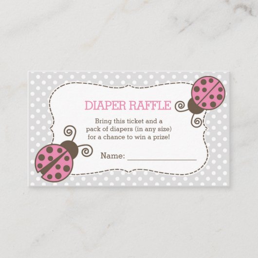 Ladybug Baby shower Luier Raffle Ticket Roze Grijs Informatiekaartje (Voorkant)