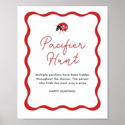 Ladybug Baby shower Pacifier Hunt Sign Poster (Voorkant)