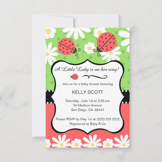 Ladybug Baby shower Uitnodiging - Limoen & Rood (Voorkant)