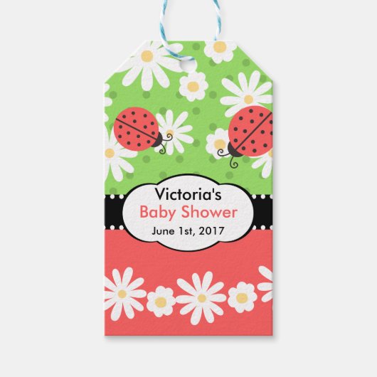 Ladybug Baby shower/Verjaardag Label - Rood, Zwart Cadeaulabel (Voorkant)
