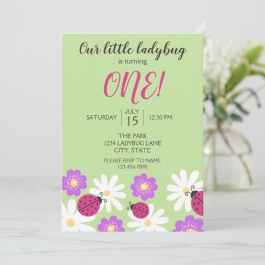 Ladybug Birthday Invitation (Debout devant)