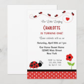 Ladybug Birthday Invitation Black Red Polka Dots Kaart (Voorkant / Achterkant)