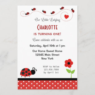 Ladybug Birthday Invitation Black Red Polka Dots Kaart
