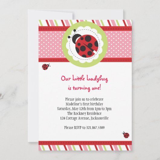 Ladybug Birthday Invitation Kaart (Voorkant)