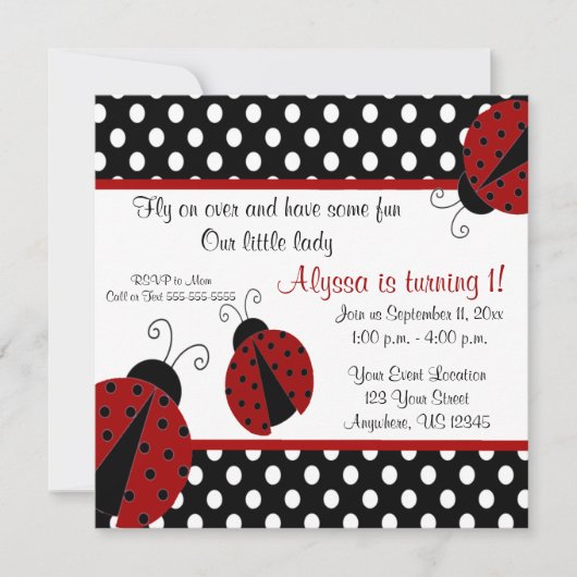 Ladybug Birthday Invitation Kaart (Voorkant)