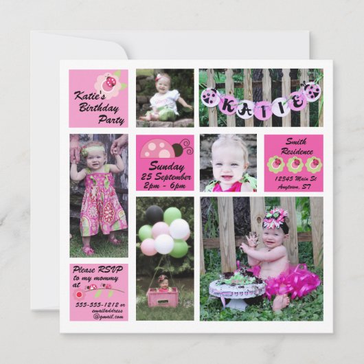 Ladybug Birthday Invitation Kaart (Voorkant)