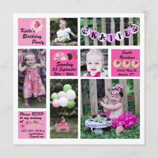 Ladybug Birthday Invitation Kaart