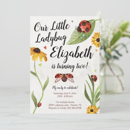 Ladybug Birthday Invitation Kaart (Staand voorkant)