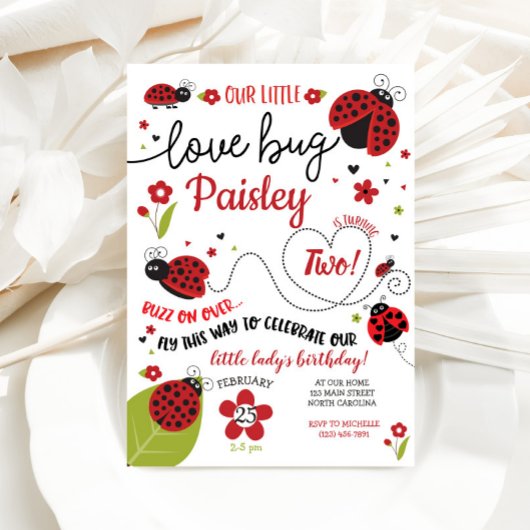 Ladybug Birthday Invitation, Lady Love Bug Invite Kaart